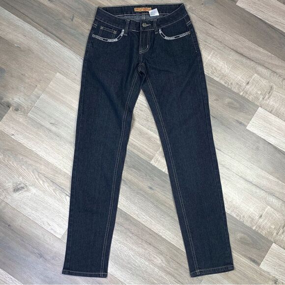 Blu Rein Rhinestone Embellished Low Rise Skinny Jeans Blue Juniors 5 - Picture 3 of 11